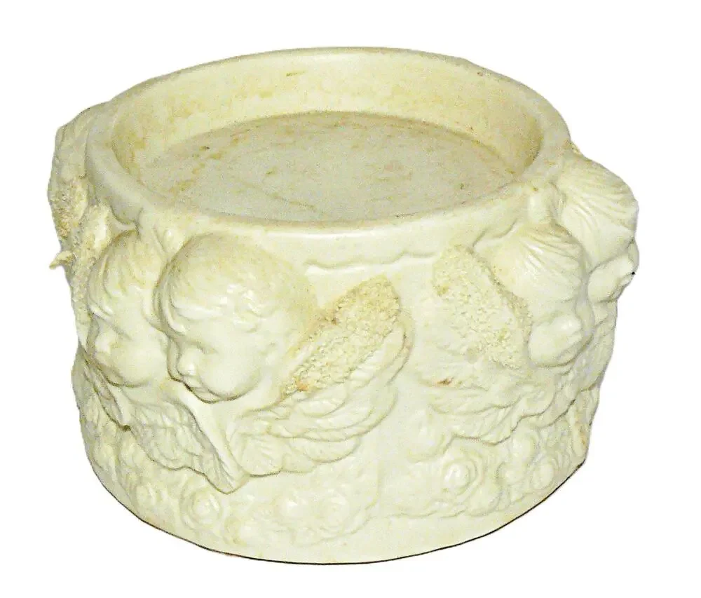 Vintage Cherub Relief Ceramic Candle Holder Planter Ivory 5